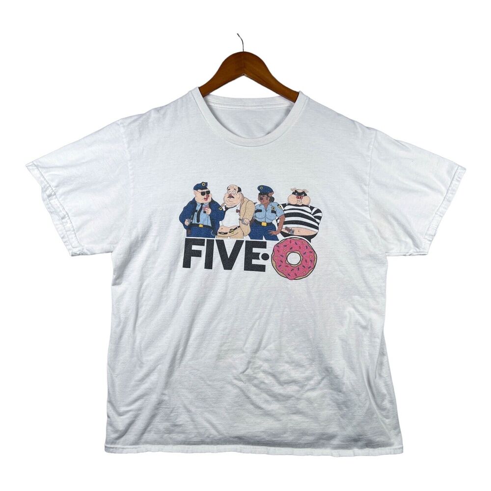 VTG 90s Fiveo Five O Pig Big Face Graphic Art Farm Donut Polive Robber Shirt XL